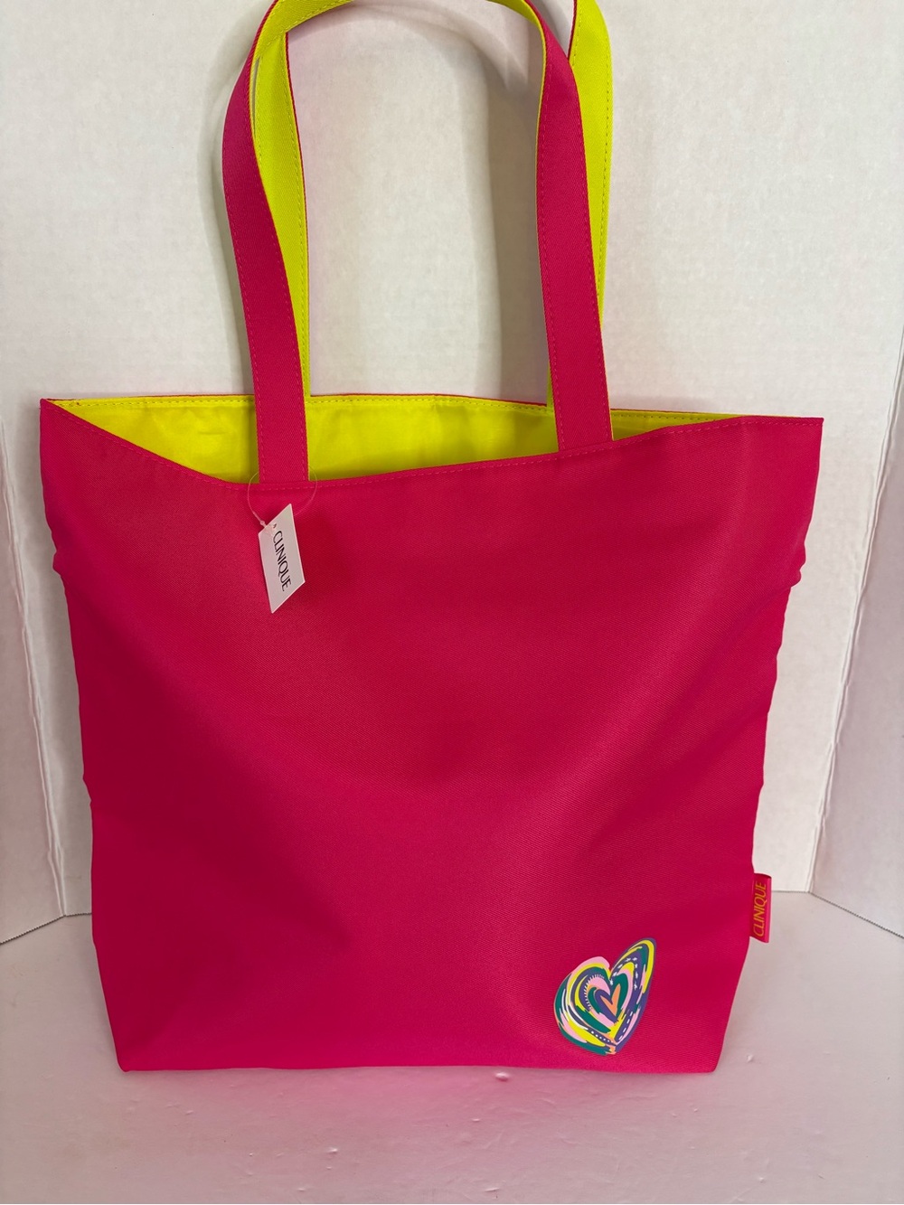 Clinique Hot Pink Tote with Neon Yellow Interior